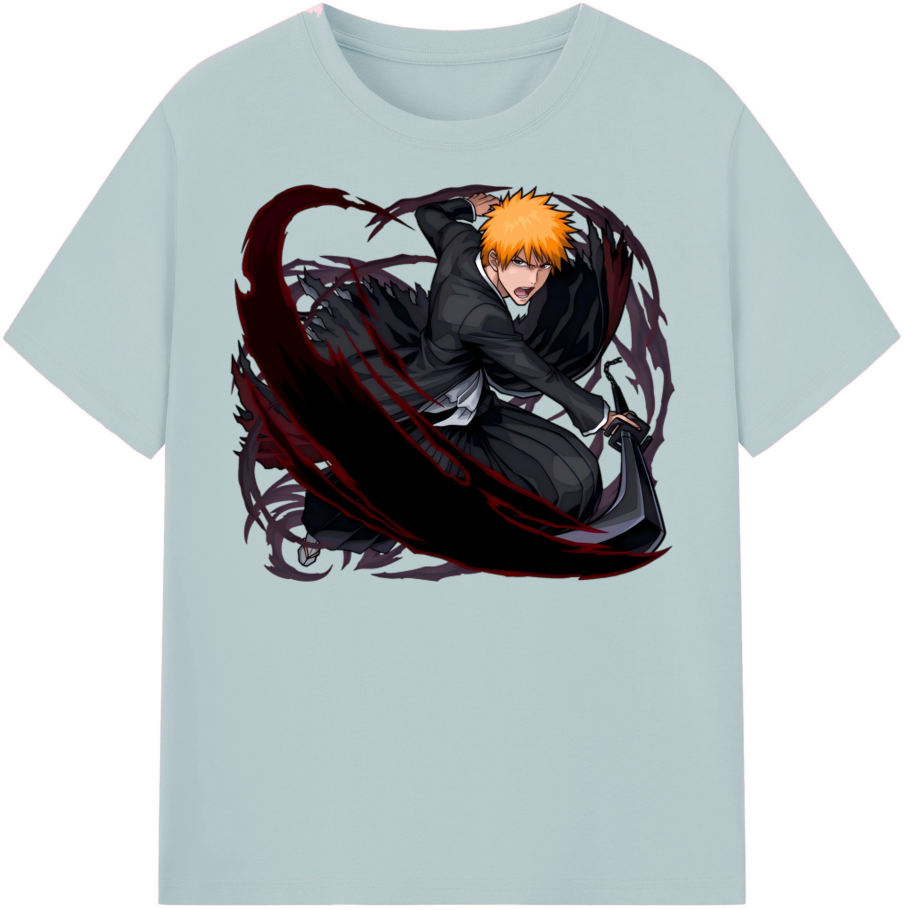 （画像用） ブリーチ 黒崎一護（くろさき いちご）BLEACH Kurosaki Ichigo 綿100％半袖Tシャツ（フロントプリント）